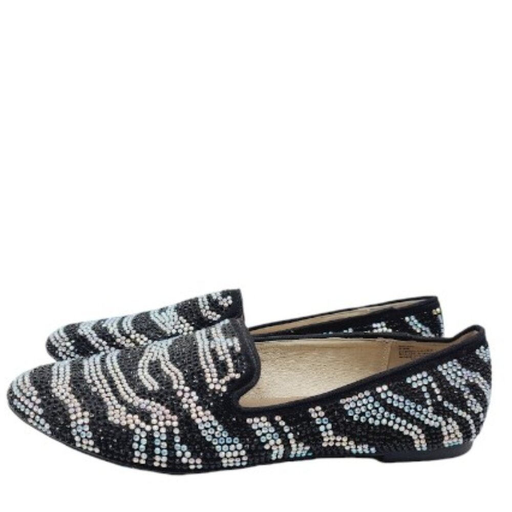 Steven Women's Black White Madee-R Rhinestone Slip-On Dress Loafer Shoes‎ Sz 9.5